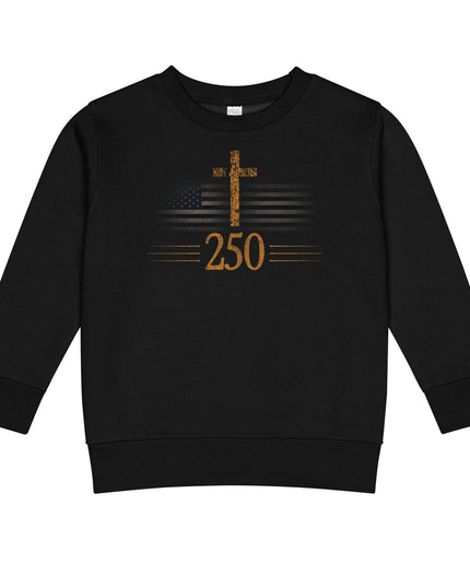 America's 250 patriotic kids sweatshirt in Black, front view