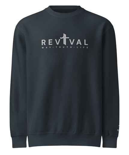 Revival Way Truth Life Christian sweatshirt in Navy, front view