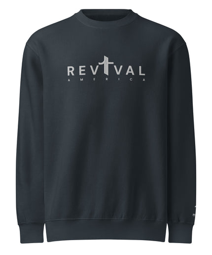 Revival America Christian sweatshirt in Navy, front view