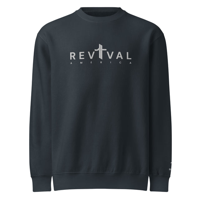 Revival America Christian sweatshirt in Navy, front view