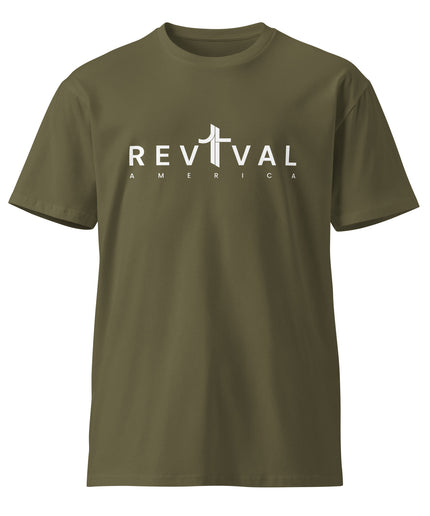 Revival America Christian t-shirt in Army, front view