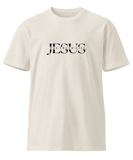 Jesus Way Truth Life Christian t-shirt in Bone, front view