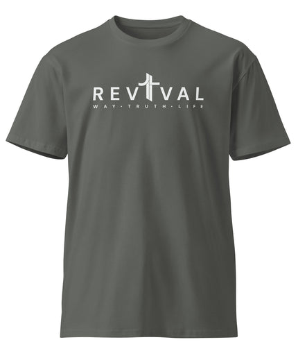 Revival Way Truth Life Christian t-shirt in Charcoal, front view