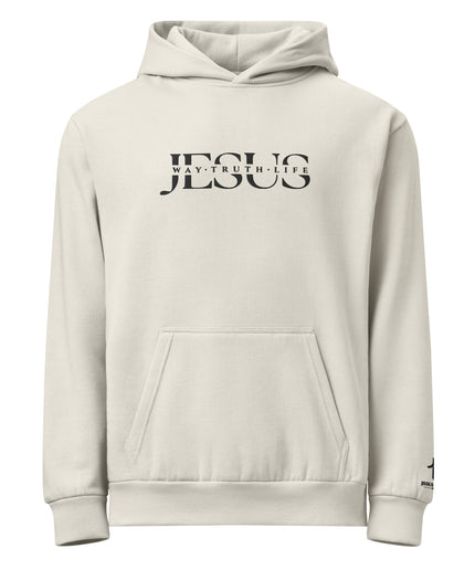 Jesus Way Truth Life Christian hoodie in Pigment Lunar Rock, front view