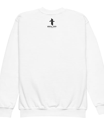 Jesus Is Perfect Christian youth sweatshirt in White, back view