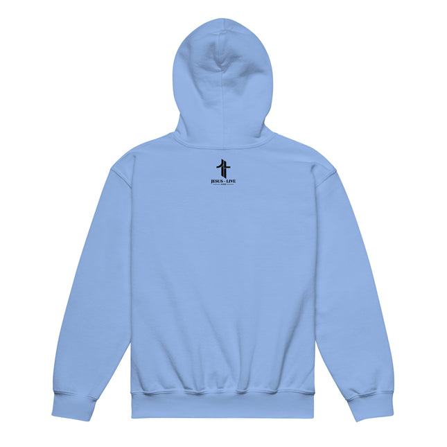 Jesus The Truth Christian youth hoodie in Carolina Blue, back view