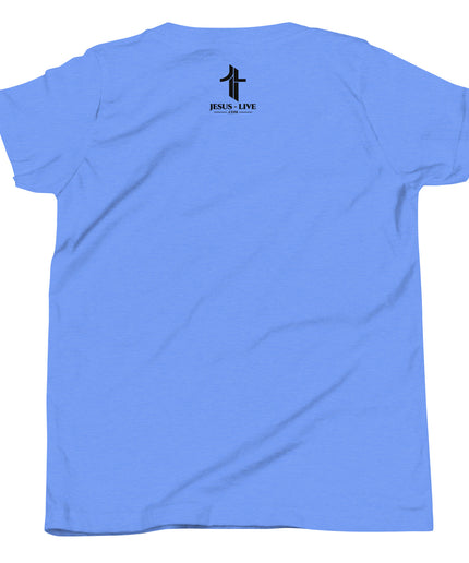 Revival America Christian youth t-shirt in Heather Columbia Blue, back view