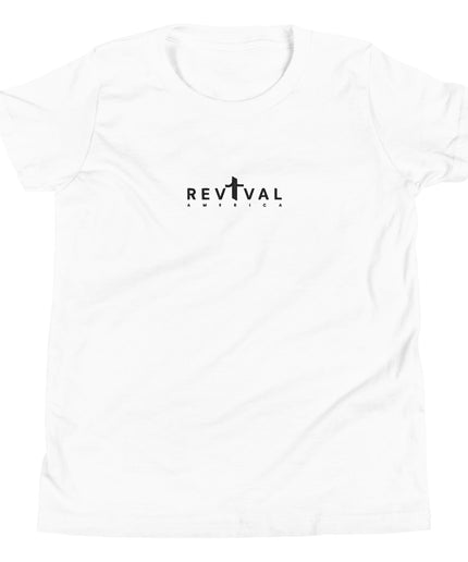 Revival America Christian youth t-shirt in White, front view