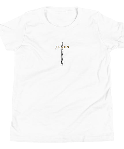 Jesus Is Perfect Christian youth t-shirt in White, front view